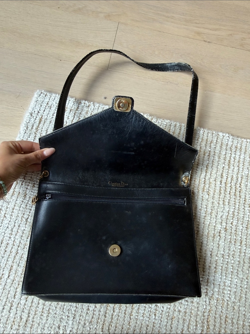 Vintage Christian Dior Black Leather Shoulder Bag - Picture 3 of 4